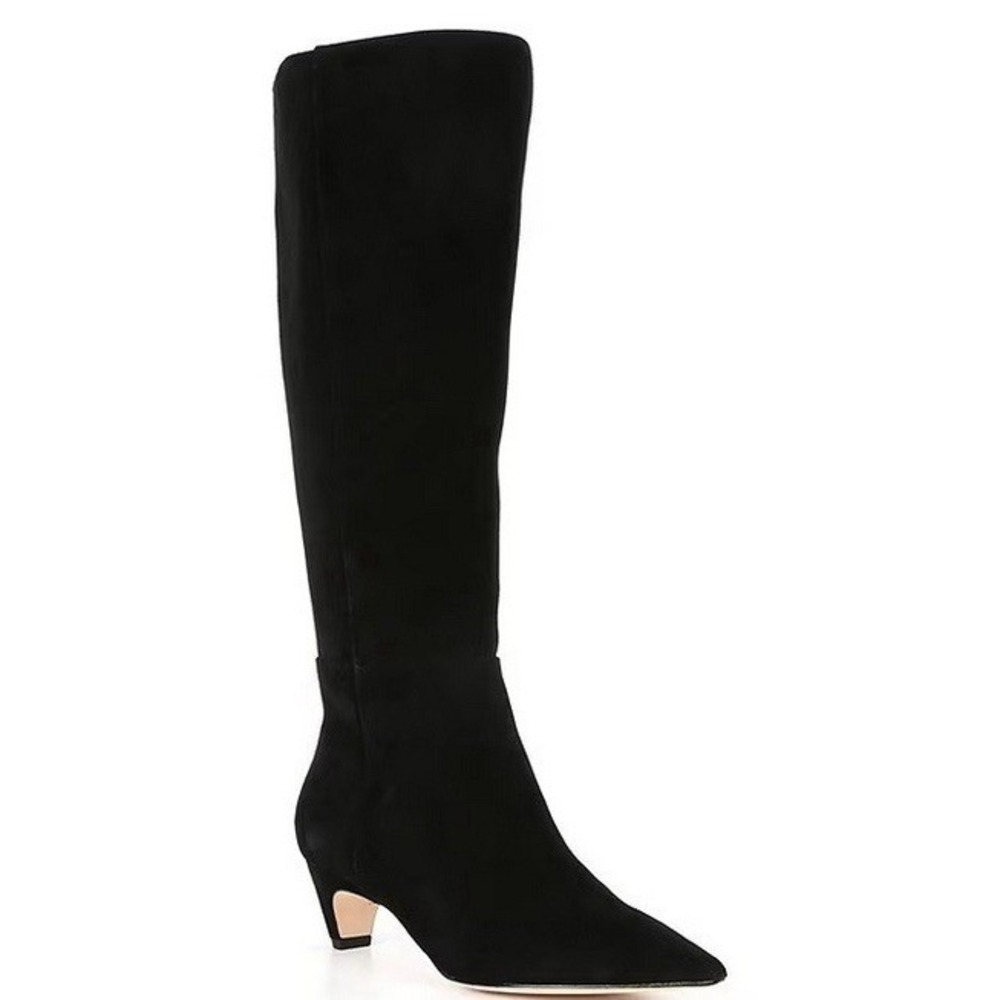 NWOB Antonio Melani knee high boots black suede‎ kitten heels pointed toe Size 6